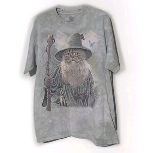 Catdalf Shirt Mountain Cat Gandalf Lord of the Rings Tee  XL Tie Dye Sage Gray